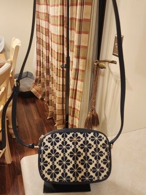 Kate Spade New York Signature Spade Flower Mini Camera Bag in a navy and cream